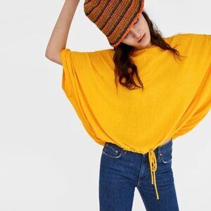 Zara flowy ruched sleeves cinch top